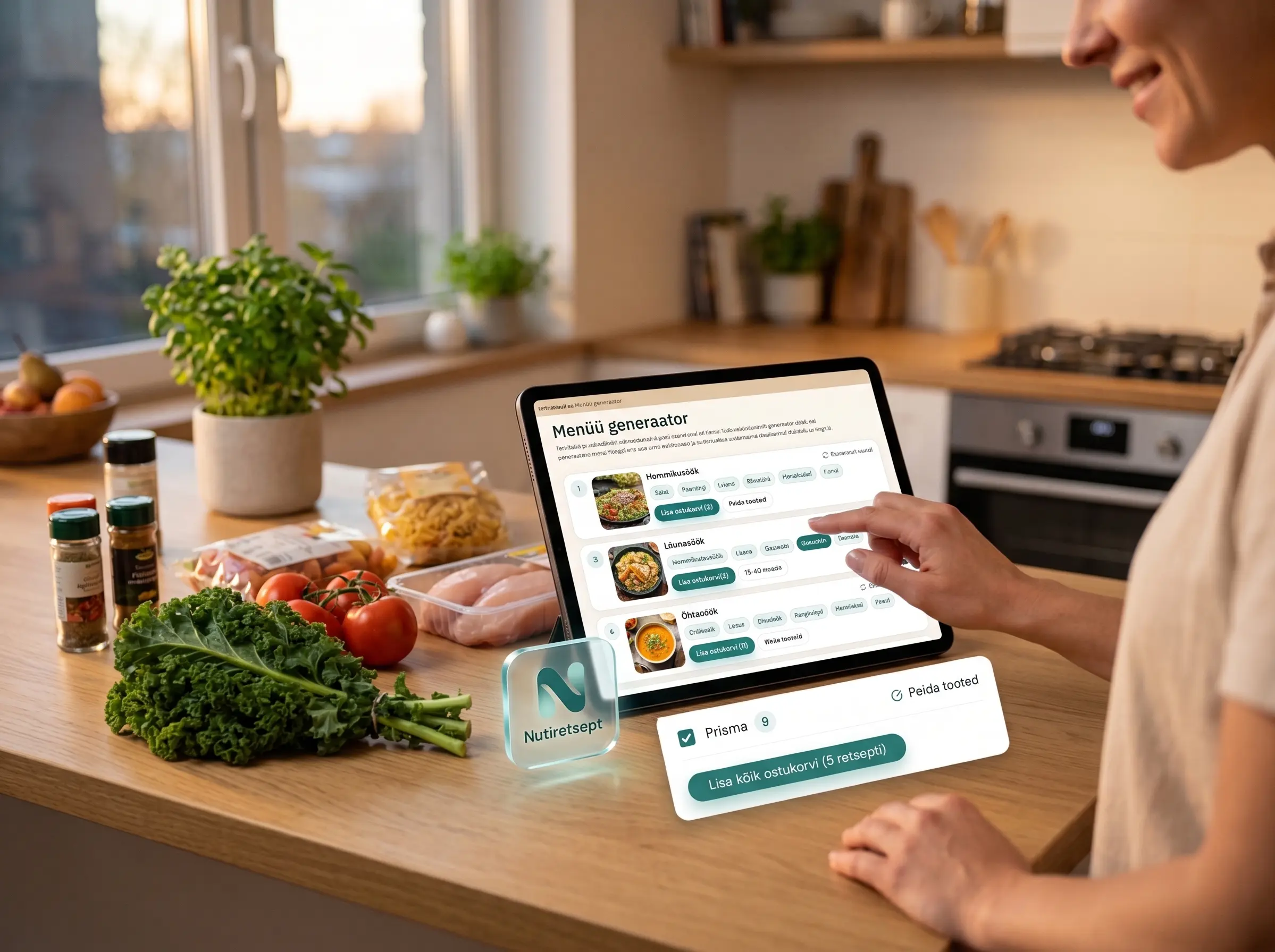 Nutiretsepti nädalamenüü generaator — menüü koostamine ja ostukorv ühes kohas